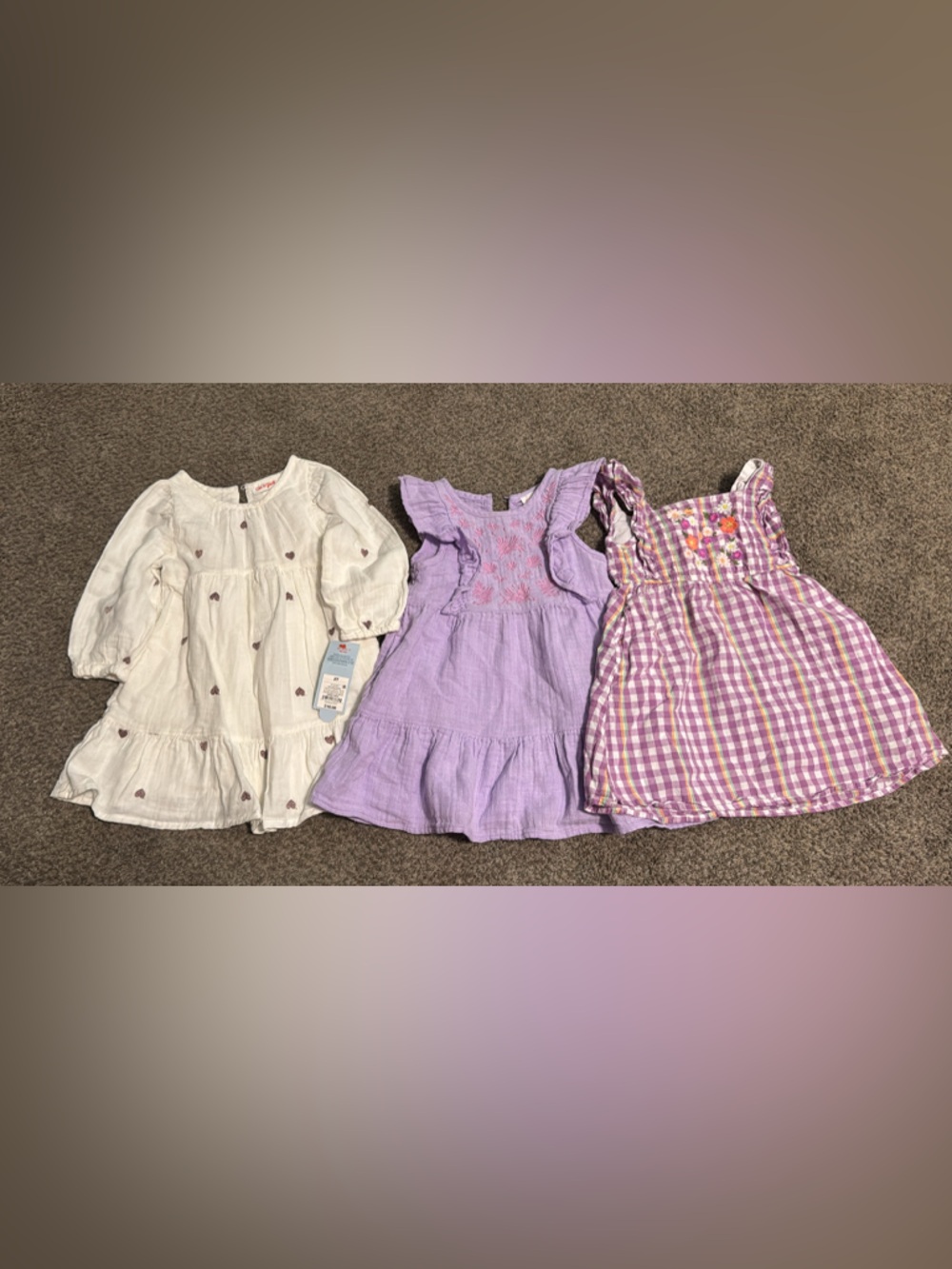 Toddler Dress trio - White, Lavender & Purple Gingham